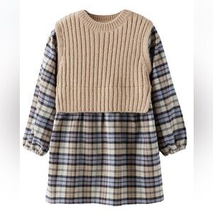 Zara Plaid Dress with Knit Vest Overlay